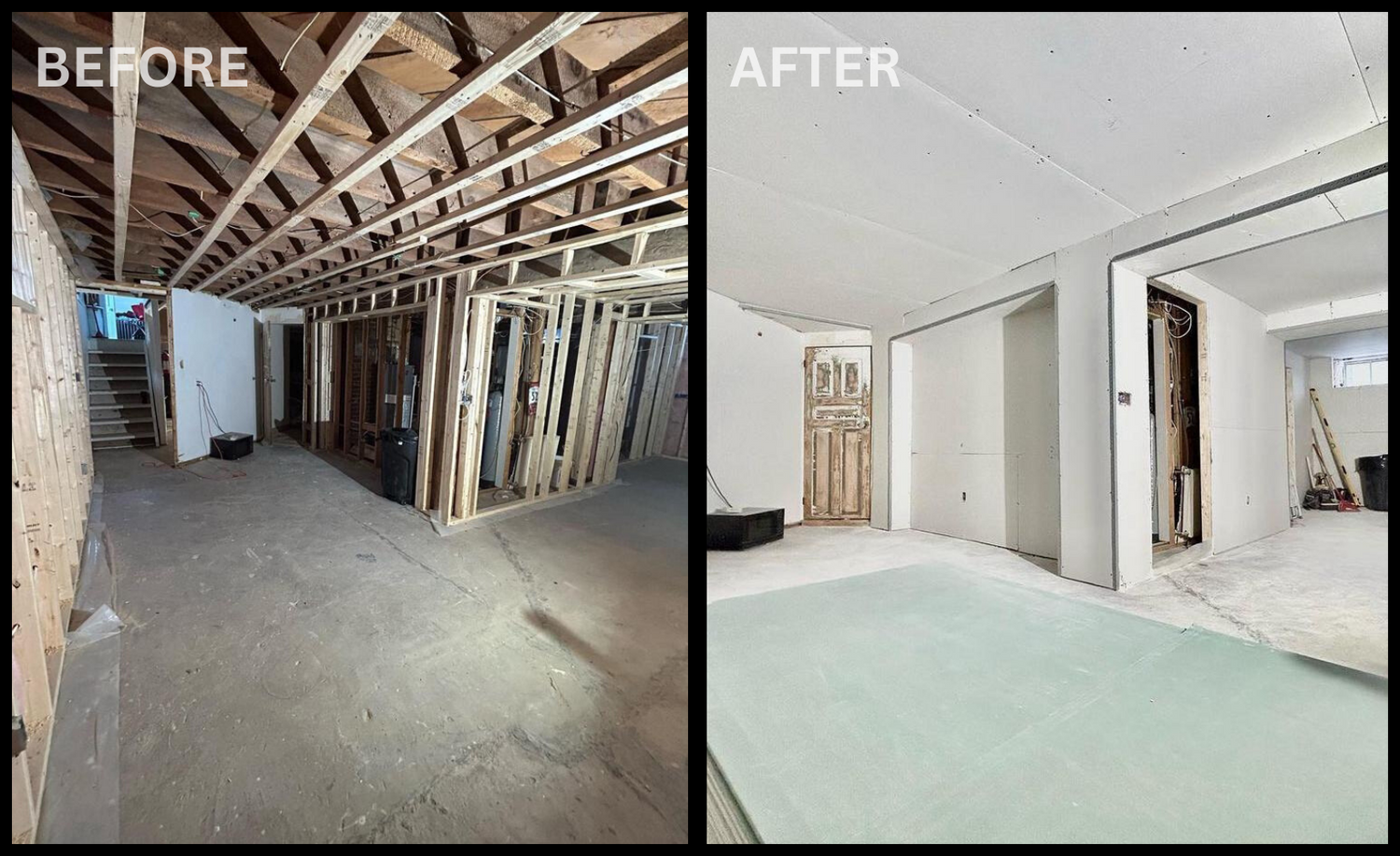 Before and After Residential Construction of a basement by CTMB in South Florida