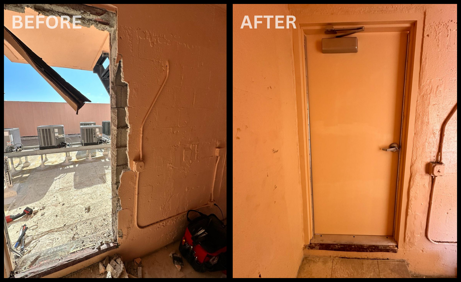 Before and After Commercial Construction Job in South Florida by CTMB on Fire Proof Door